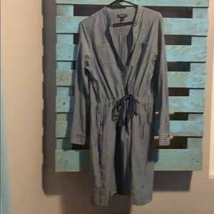 Lands’ End Casual Long-sleeve Pinstripe Dress